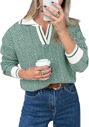 Saodimallsu Womens Fall Sweaters Tops Lapel V Neck Knit