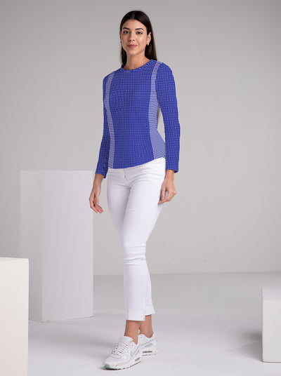 Verona Check Print Cotton Knit Full Sleeve Crew Neck Top