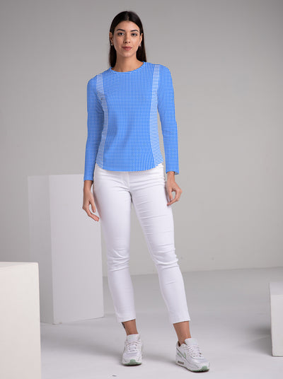 Verona Check Print Cotton Knit Full Sleeve Crew Neck Top