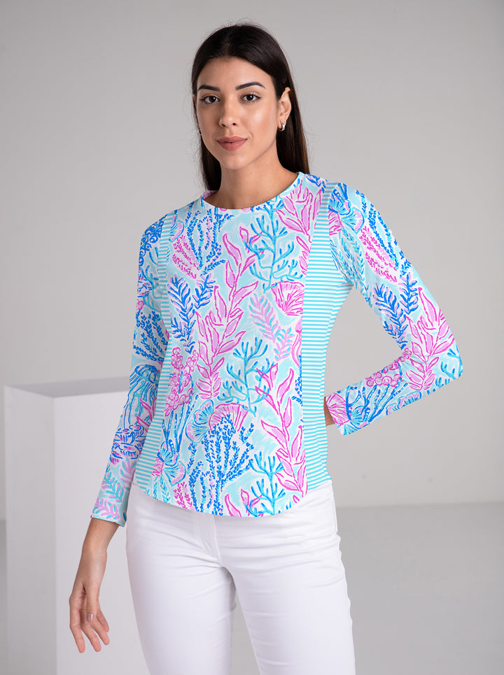 Deep Sea Print With Stripes Cotton knit Full Sleeve Crew Neck Top