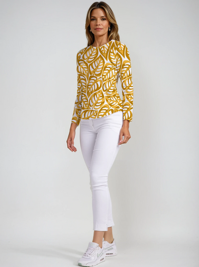 Big Forest Print Cotton knit Full Sleeve Crew Neck Top