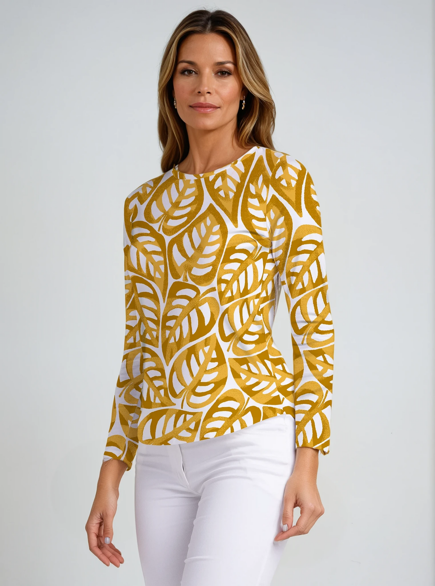 Big Forest Print Cotton knit Full Sleeve Crew Neck Top