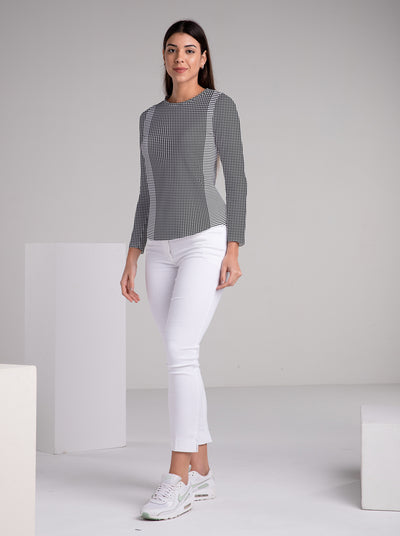 Verona Check Print Cotton Knit Full Sleeve Crew Neck Top