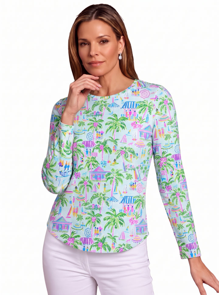 Lifestyle Print Cotton knit Full Sleeve Crew Neck Top