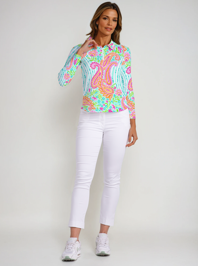 Nylon Long Sleeve Zip Polo Neck Top