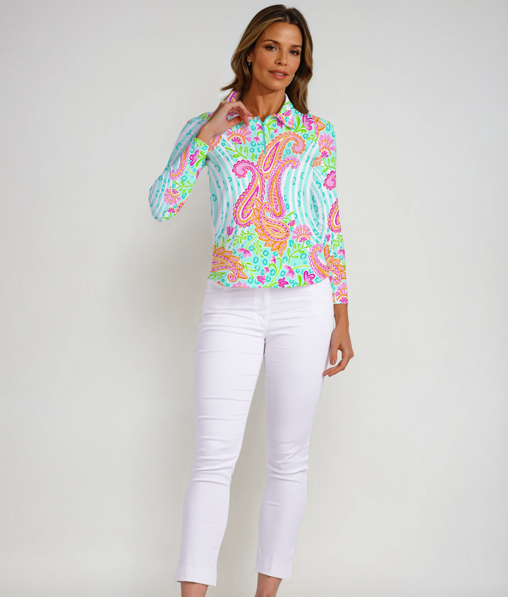 Nylon Long Sleeve Zip Polo Neck Top