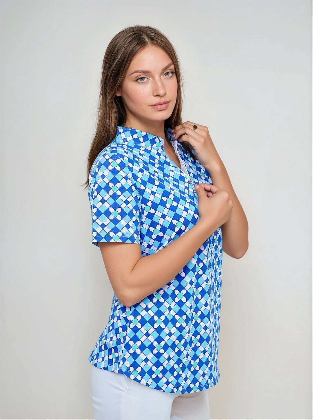 売れ筋商品|||エロクイ カットソー トップス レディース Plus Size Printed Relaxed Top Sabrina swirls blues curvy-sense-tops-plus-size-