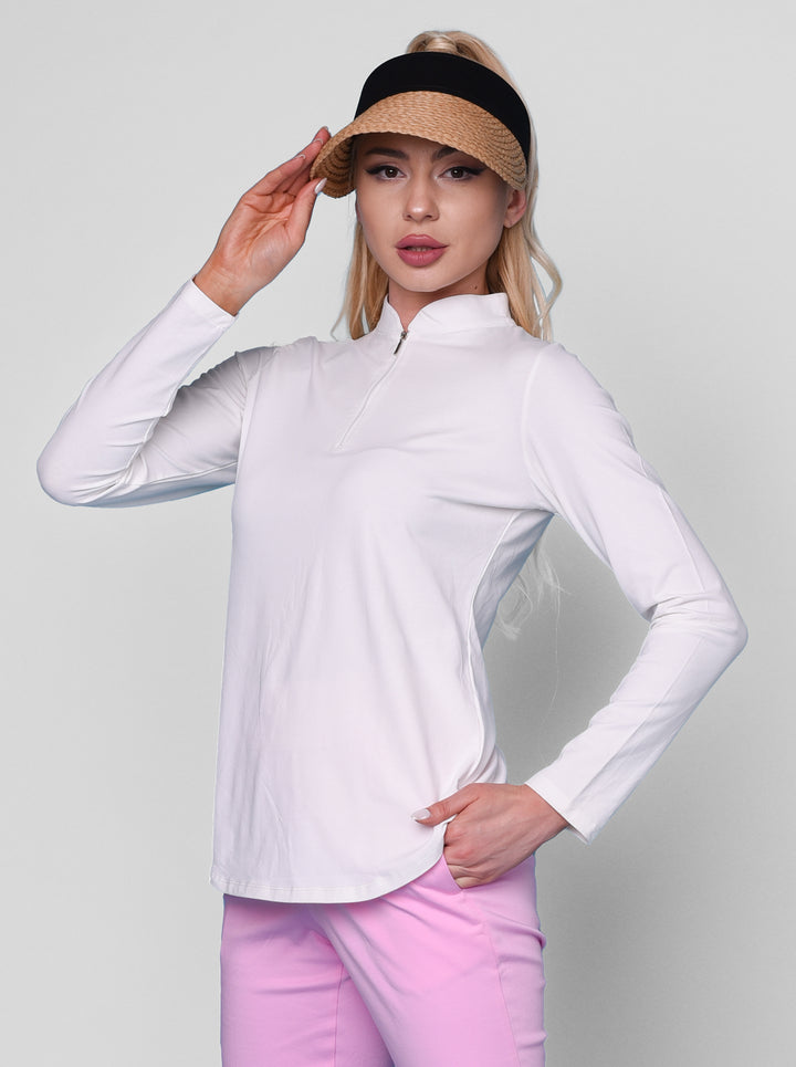 Solid Knit Long Sleeve Zip Mock Neck Top