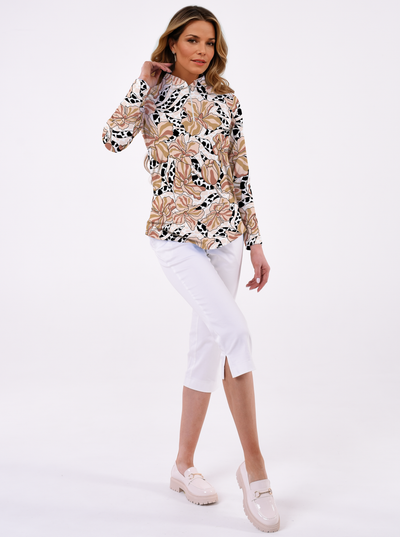 Ruby Print Cotton Knit Zip Mock Neck Top