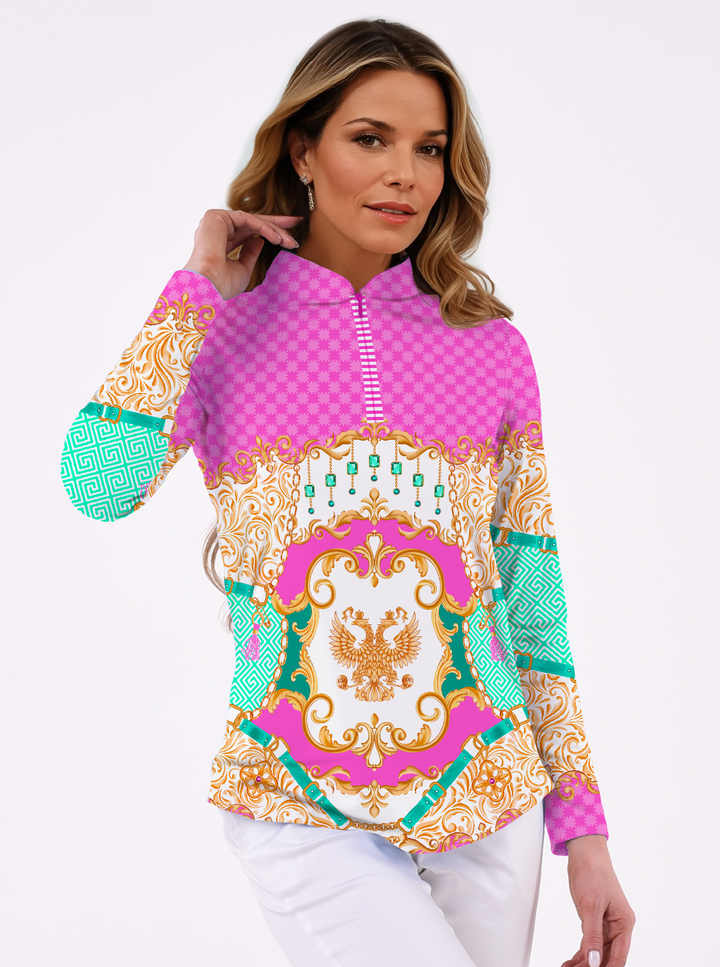 Nylon Long Sleeve Zip Mock Neck Top
