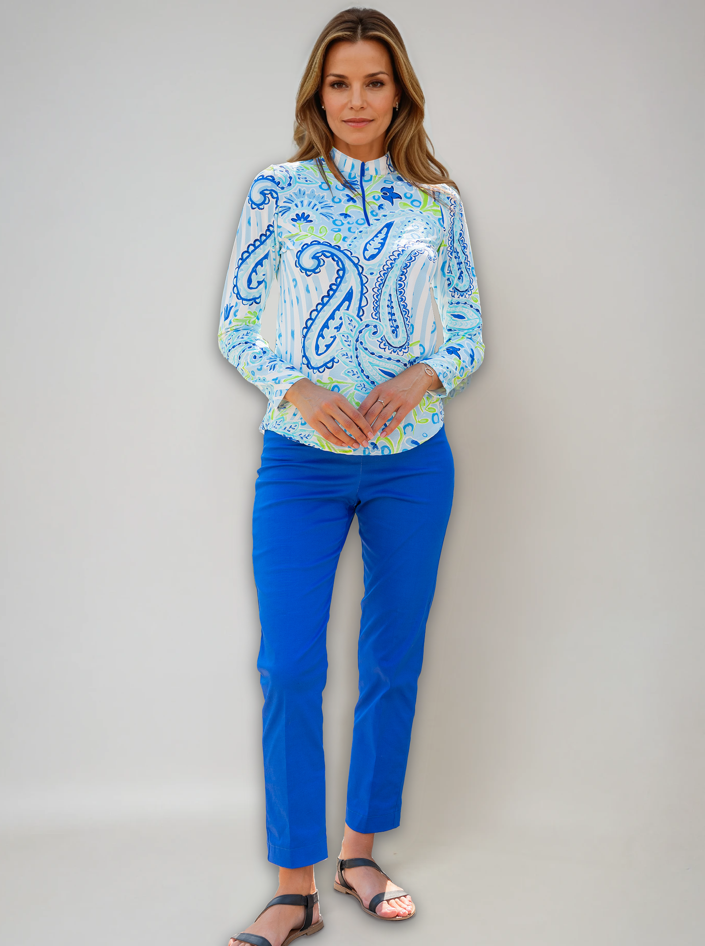 Nylon Long Sleeve Zip Polo Neck Top