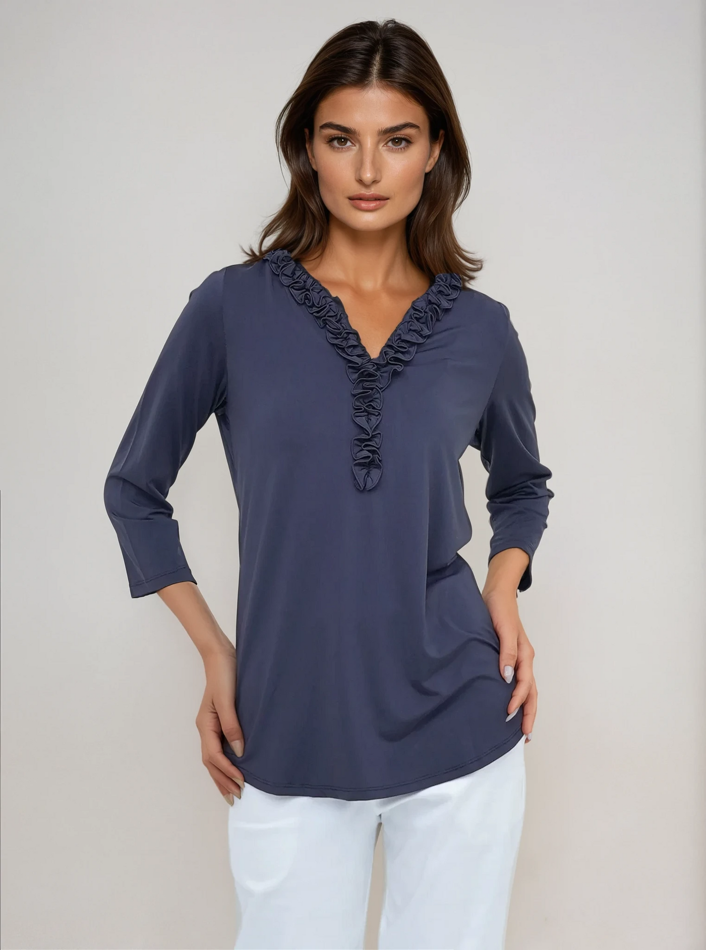 3/4 Sleeve Frill Neck Supplex Top