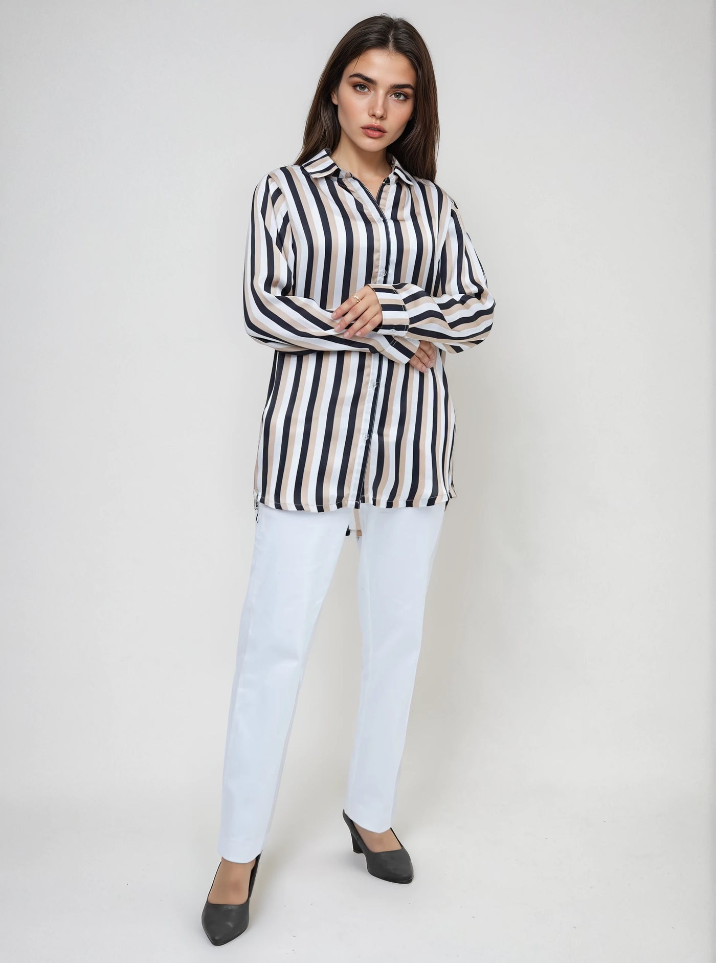 Elly Stripe Print Silk Shirt