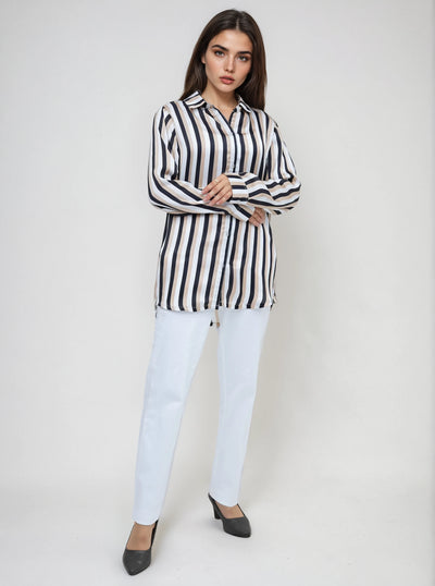 Elly Stripe Print Silk Shirt