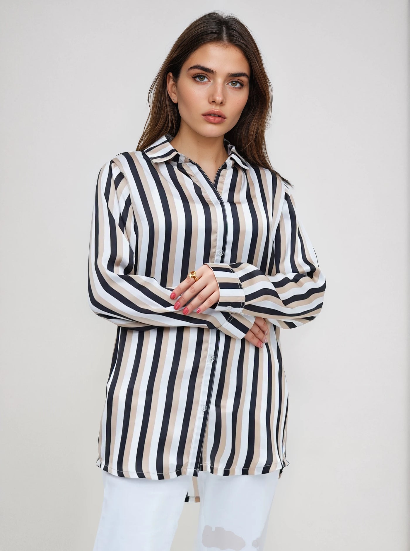 Elly Stripe Print Silk Shirt