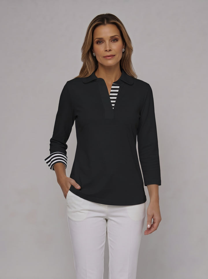 3/4 Cuff Sleeve Rounded Collar Poly Top