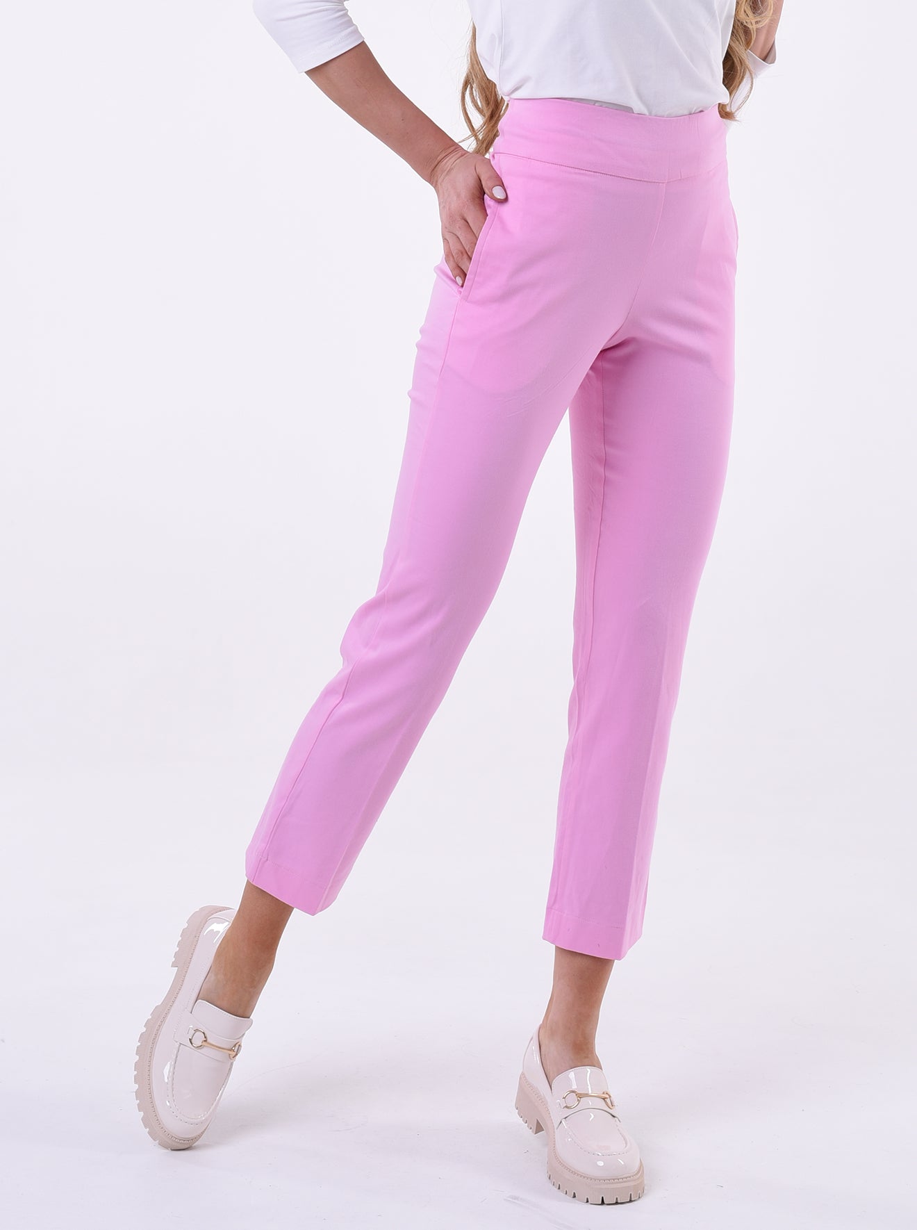 Solid Cotton Sateen Stretch Pull On Pant