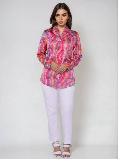 Color Blast Print Silk Shirt