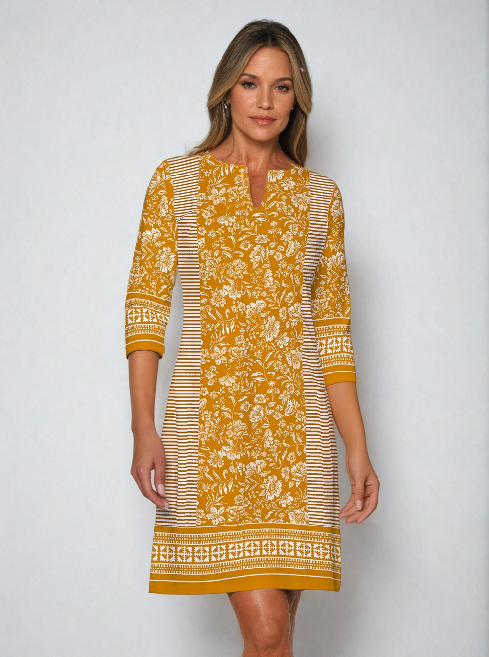 3/4 Sleeve Palm Beach Shift Dress – Rezobay