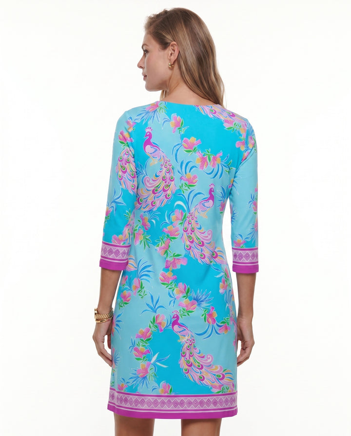 Preciosa Print Cotton Knit 3/4 Sleeve Palm Beach Shift Dress (Slim Fit)