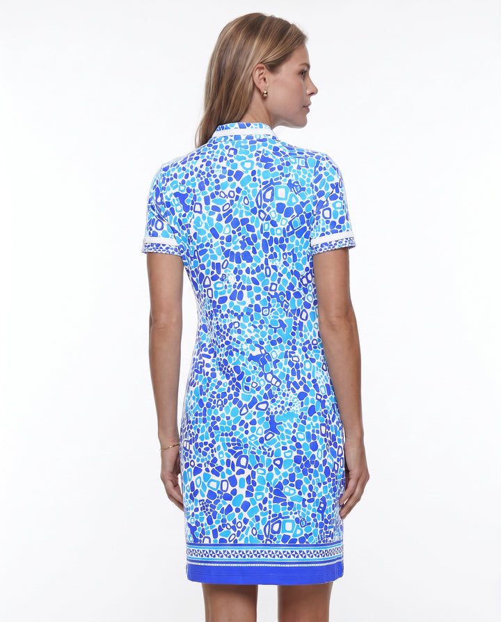 Celeste Print Cotton Knit Short Sleeve V-Neck Placket Dress  (Slim Fit)