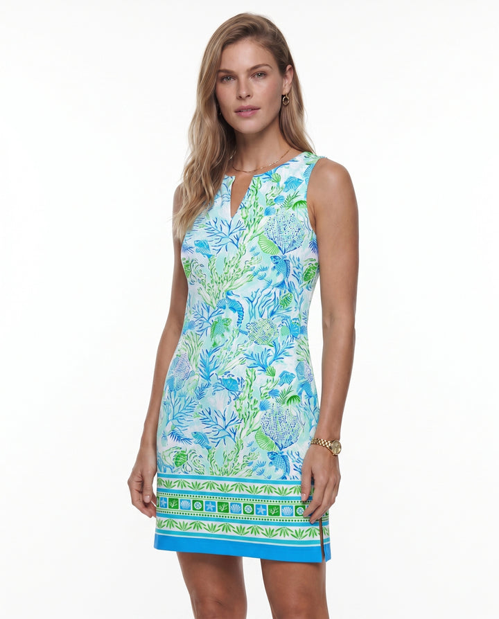 Undersea Print Cotton Knit Palm Beach Shift Dress (Slim Fit)