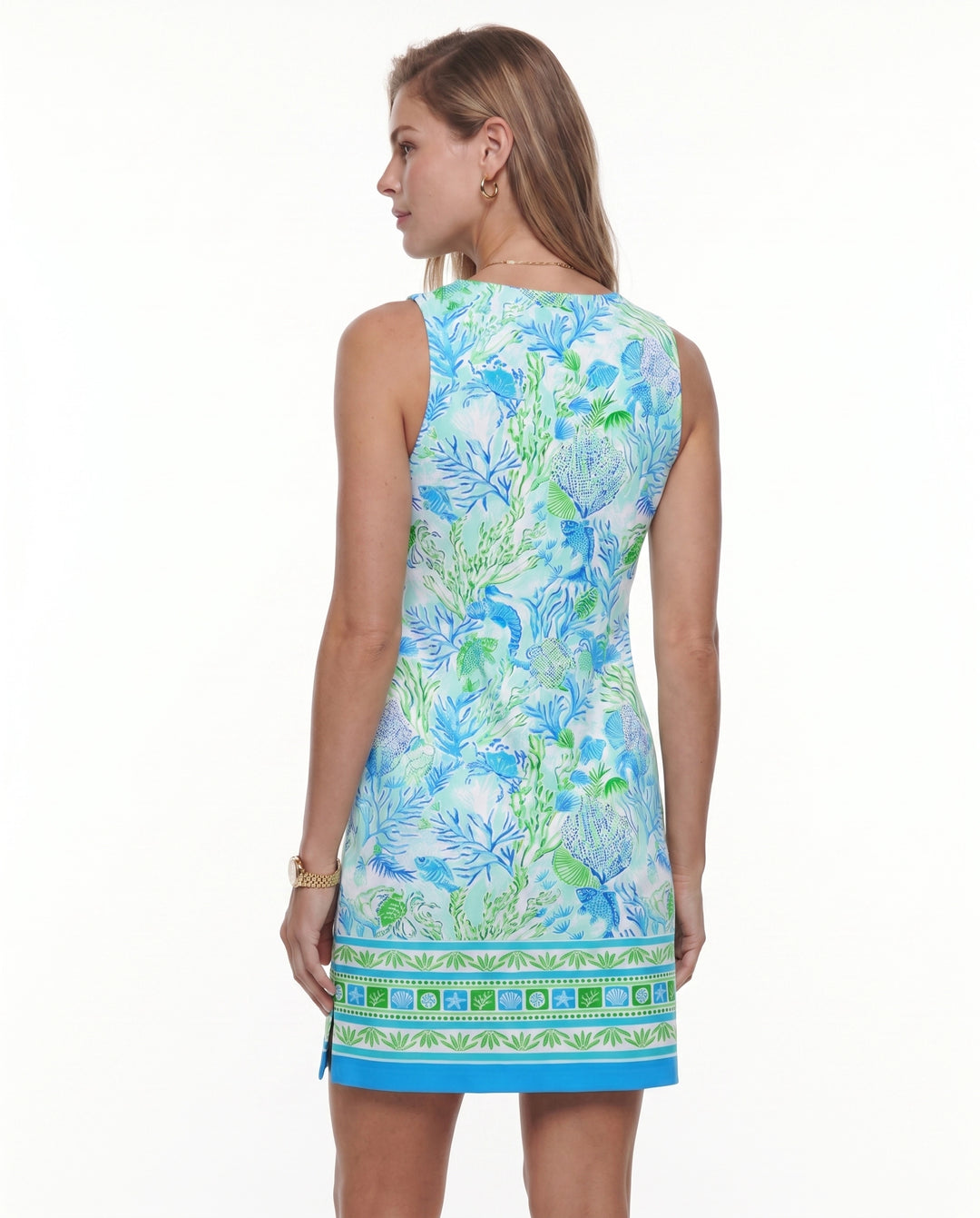 Undersea Print Cotton Knit Palm Beach Shift Dress (Slim Fit)