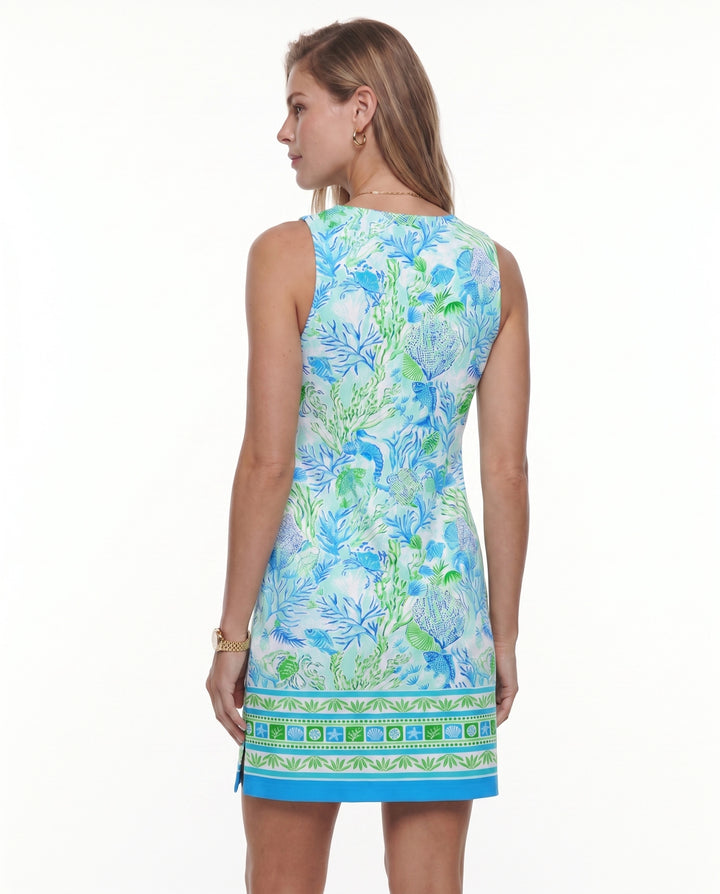 Undersea Print Cotton Knit Palm Beach Shift Dress (Slim Fit)
