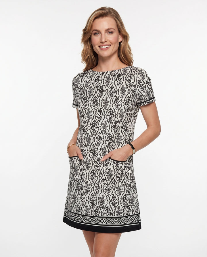 St. Lucia Print Cotton Knit Short Sleeve Front Pocket Dress (Slim Fit)
