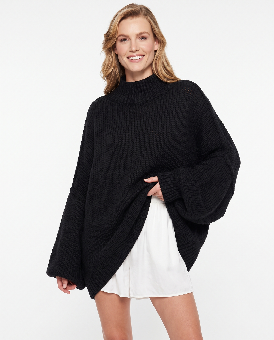 Saodimallsu Womens Oversized Sweaters Mock Neck Fall Winter Tunic Sweater