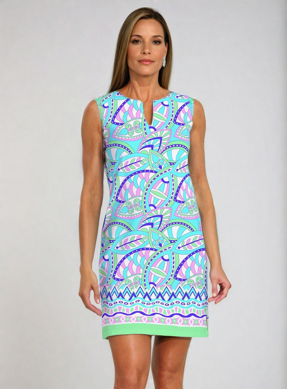 Valencia Print Cotton Knit Palm Beach Shift Dress - Rezobay