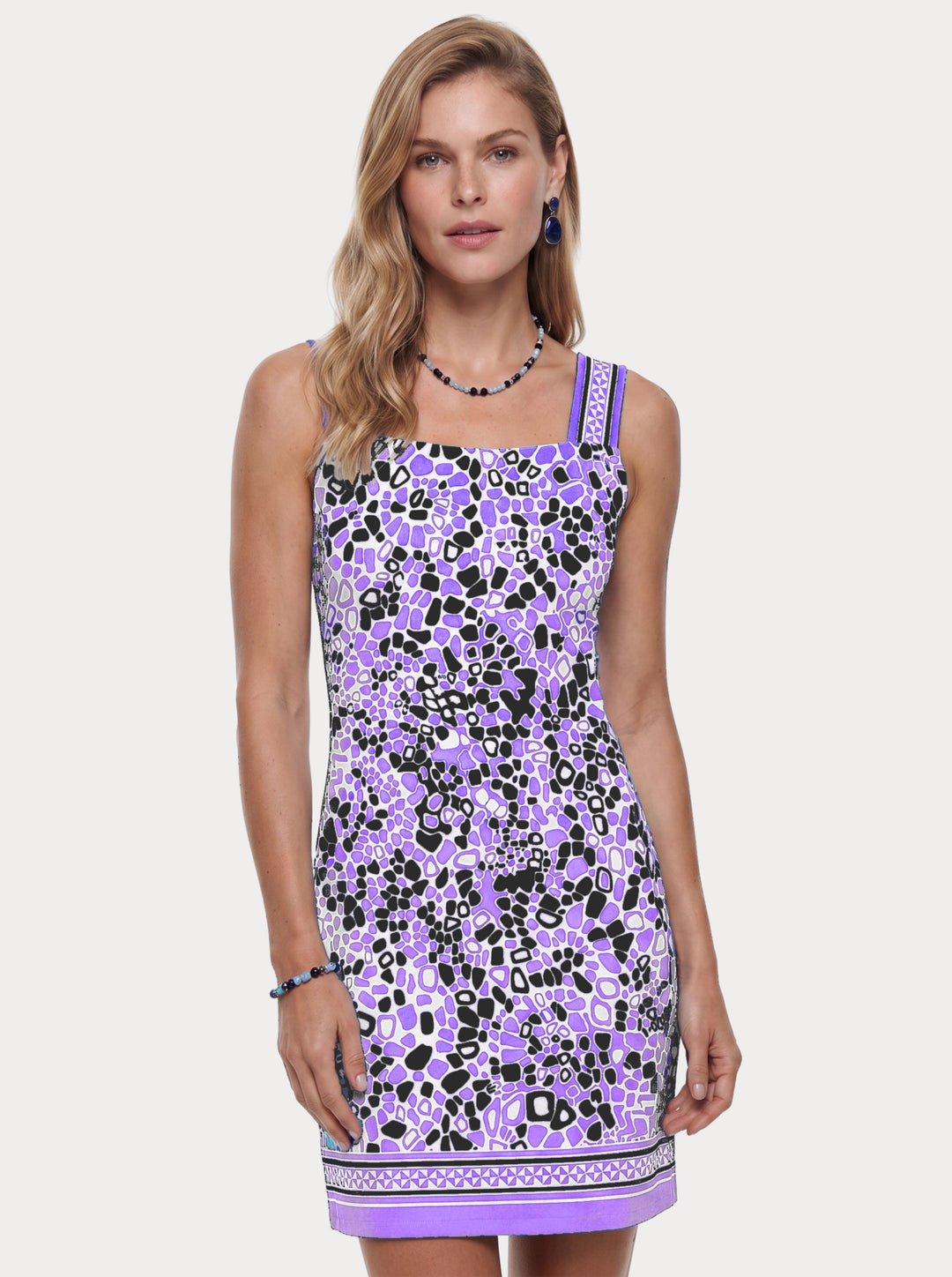 Celeste Print Cotton Knit Sleeveless Strap Dress (Regular Fit)