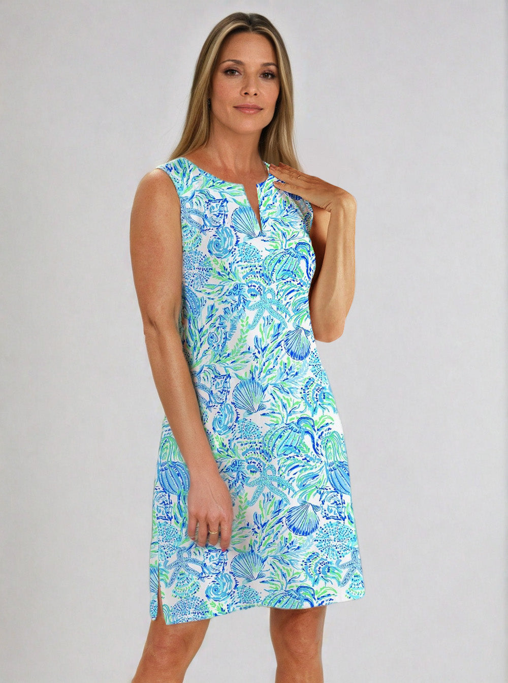 Bimini Reef Print Cotton Knit Palm Beach Shift Dress - Rezobay