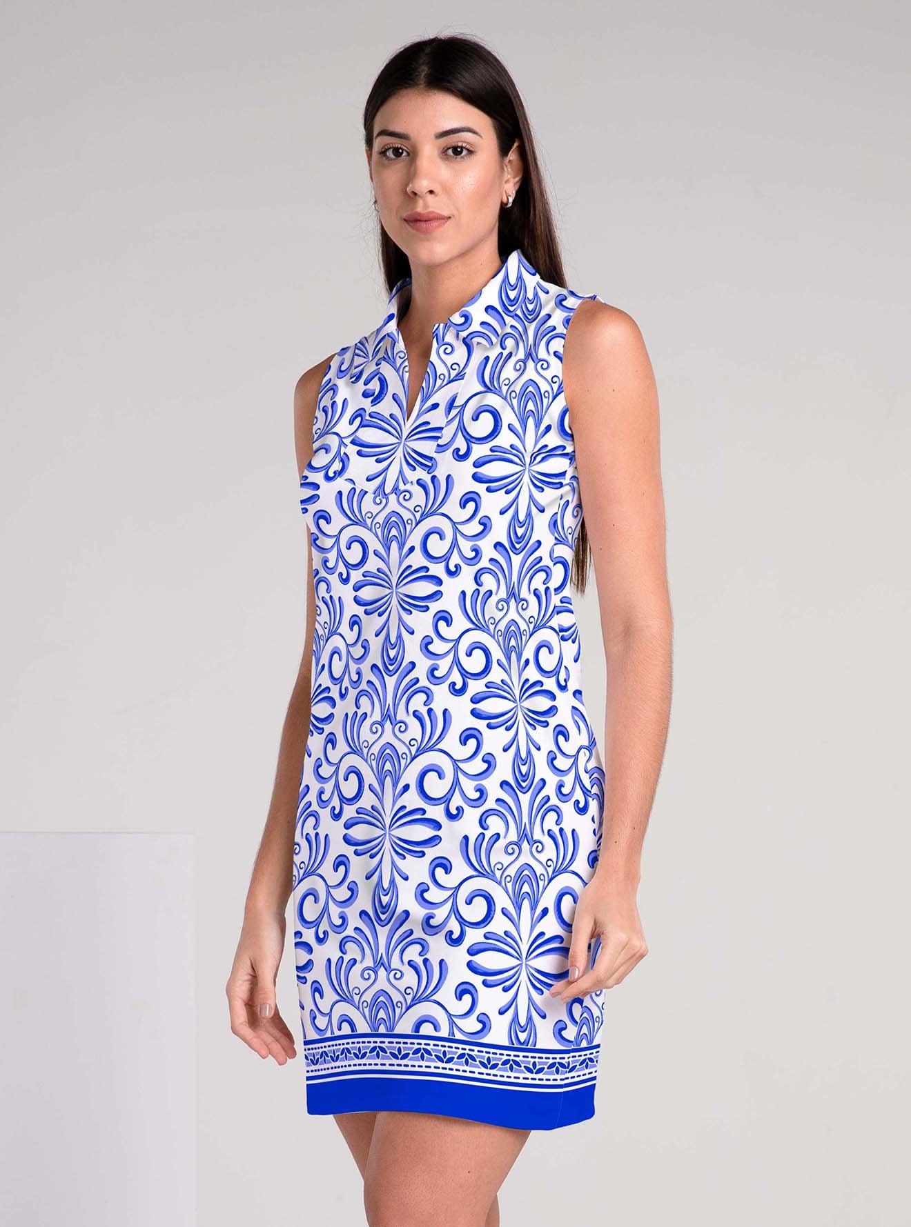 Bonanza Print Cotton Knit Sleeveless Polo Dress - Rezobay