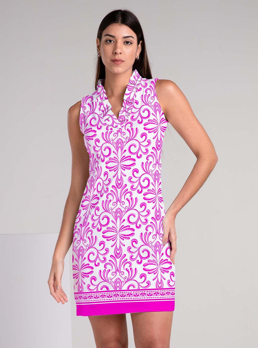 Bonanza Print Cotton Knit Sleeveless Ruffle Portrait Neck Dress - Rezobay