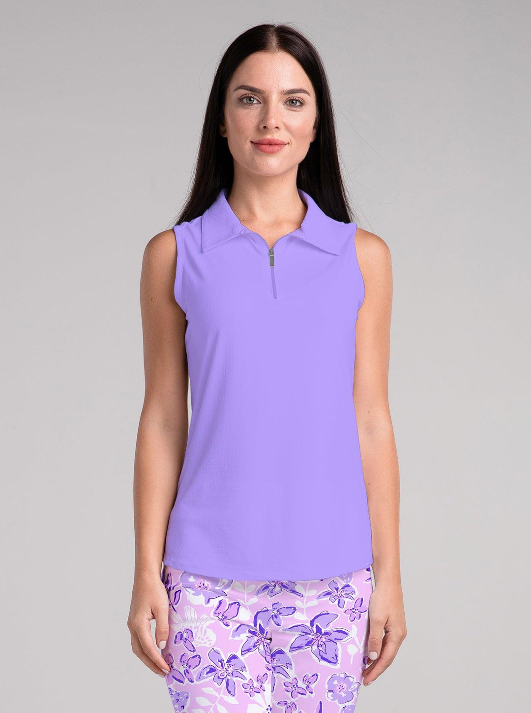Solid Knit Sleeveless Polo Top - Rezobay