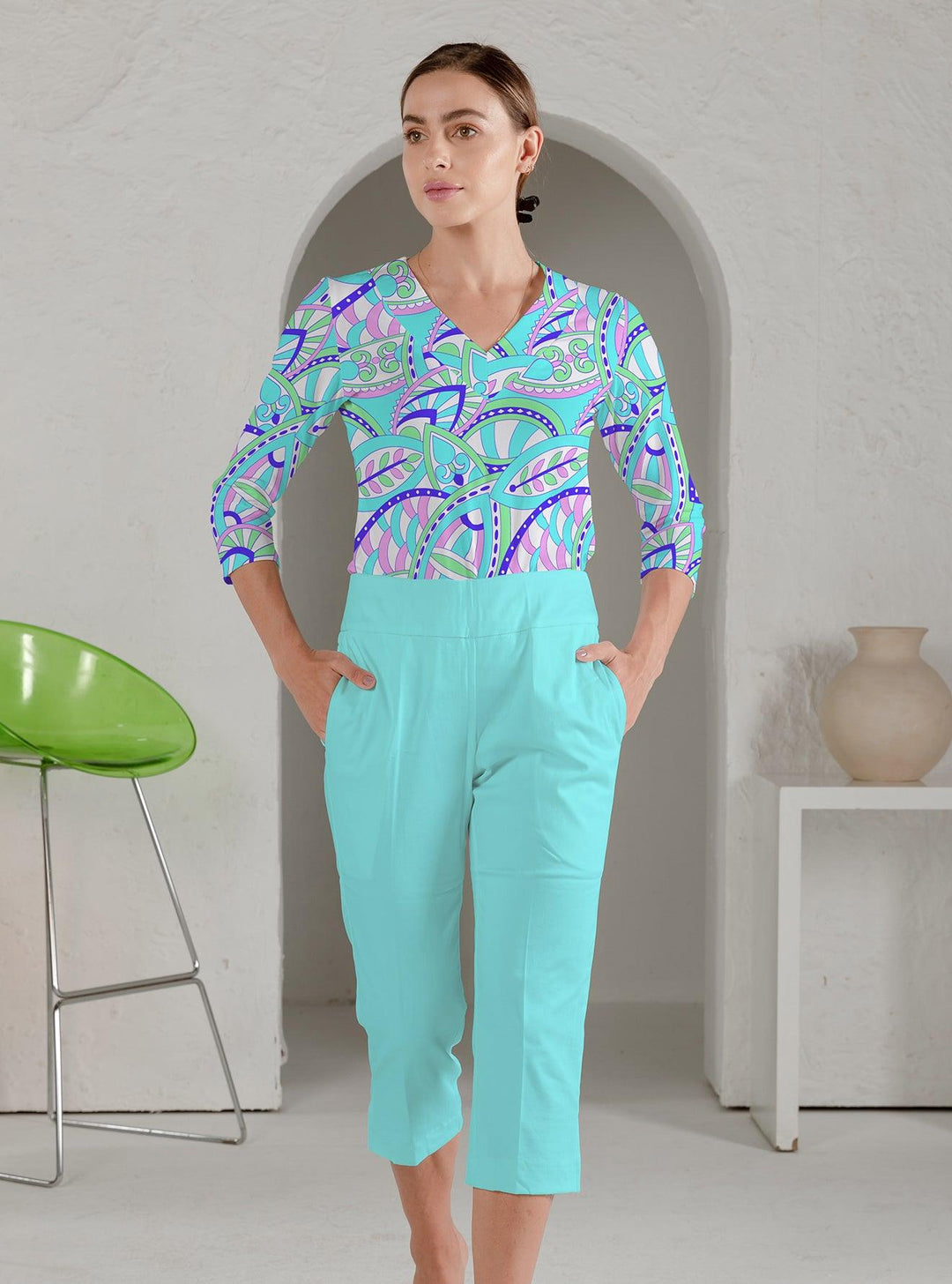 Solid Knit Capri pant - Rezobay