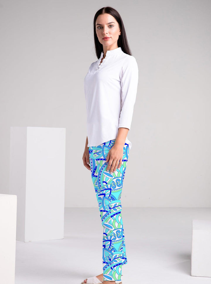 Solid 3/4 Sleeve Ruffle Placket Mock Top - Rezobay